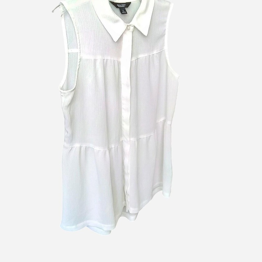 White Sleeveless Vera Wang Coquette Collared Button Up Blouse Size Small